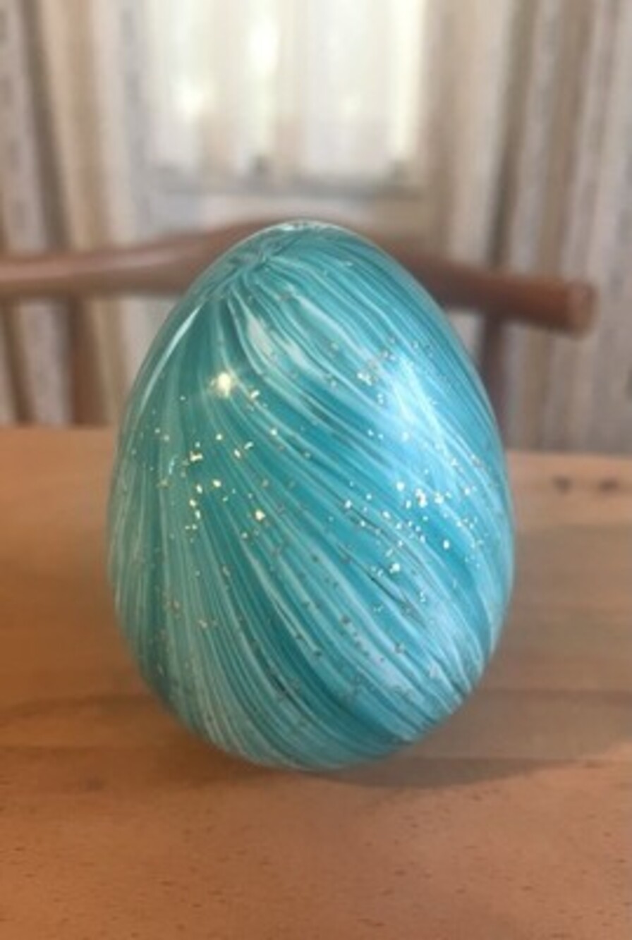 Sparkling Blue and Gold handblown Glass Egg Paper Weight